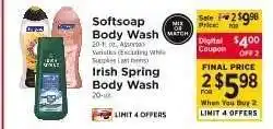 ShopRite Softsoap Body Wash / Irish Spring Body Wash offer
