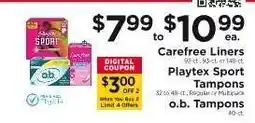 ShopRite Carefree Liners, Playtex Sport Tampons, o.b. Tampons offer
