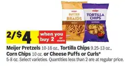 Meijer Meijer Pretzels, Tortilla Chips, Corn Chips, Cheese Puffs or Curls offer