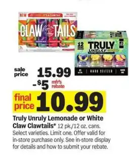 Meijer Truly Unruly Lemonade or White Claw Clawtails offer
