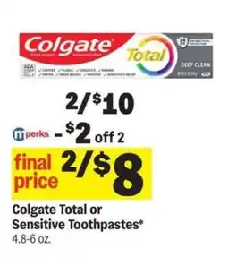 Meijer Colgate Total or Sensitive Toothpastes offer