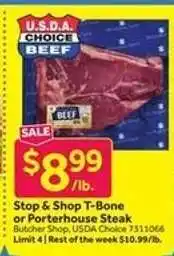 Stop&Shop Stop & Shop T-Bone or Porterhouse Steak offer