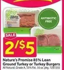 Stop&Shop Nature's Promise 85% Lean Ground Turkey or Turkey Burgers offer