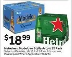 Stop&Shop Heineken, Modelo or Stella Artois 12 Pack offer