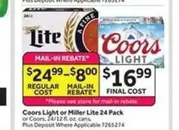 Stop&Shop Coors Light or Miller Lite 24 Pack offer