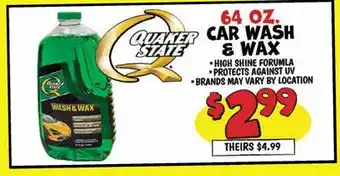Ollie's QUAKER STATE CAR WASH & WAX offer