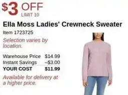 Costco Ella moss ladies' crewneck sweater offer