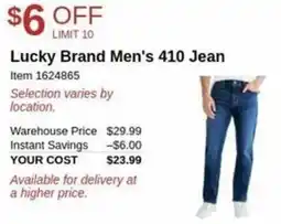 Costco Lucky Brand Men's 410 Jean offer