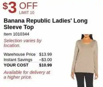 Costco Banana republic ladies' long sleeve top offer
