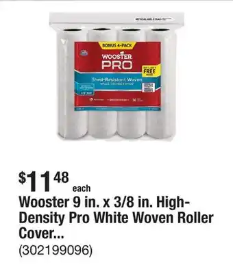 The Home Depot Wooster 9 in. x 3/8 in. High-Density Pro White Woven Roller Cover (4-Pack) offer