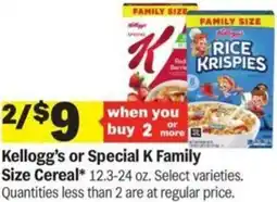 Meijer Kellogg's or Special K Family Size Cereal offer