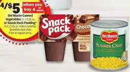 Meijer Del Monte Canned Vegetables or Snack Pack Pudding offer