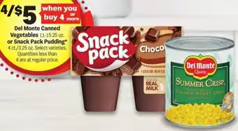 Meijer Del Monte Canned Vegetables or Snack Pack Pudding offer