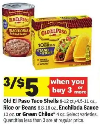 Meijer Old El Paso Taco Shells, Rice or Beans, Enchilada Sauce offer