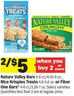 Meijer Nature Valley Bars, Rice Krispies Treats or Fiber One Bars offer