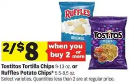 Meijer Tostitos Tortilla Chips or Ruffles Potato Chips offer