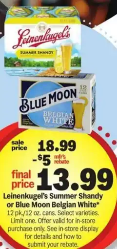 Meijer Leinenkugel's Summer Shandy or Blue Moon Belgian White offer