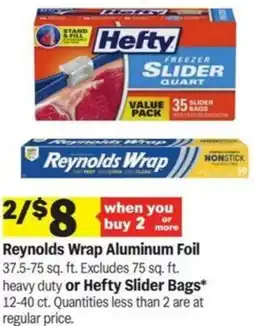 Meijer Reynolds Wrap Aluminum Foil heavy duty or Hefty Slider Bags offer