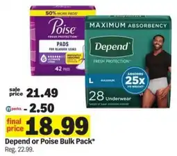 Meijer Depend or Poise Bulk Pack offer
