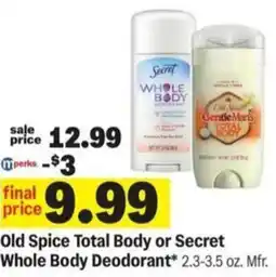 Meijer Old Spice Total Body or Secret Whole Body Deodorant offer