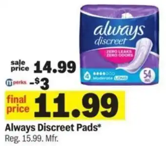 Meijer Always Discreet Pads offer