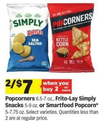 Meijer Popcorners Frito-Lay Simply Snacks or Smartfood Popcorn offer