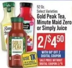 IGA Gold Peak Tea, Minute Maid Zero or Simply Juice offer