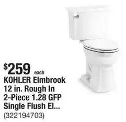 The Home Depot KOHLER Elmbrook 12 in. Rough In 2-Piece 1.28 GFP Single Flush offer