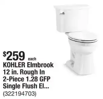The Home Depot KOHLER Elmbrook 12 in. Rough In 2-Piece 1.28 GFP Single Flush offer