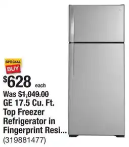 The Home Depot GE 17.5 Cu. Ft. Top Freezer Refrigerator in Fingerprint offer