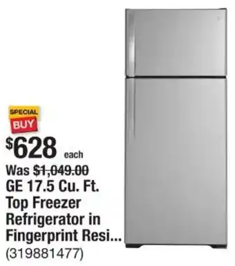 The Home Depot GE 17.5 Cu. Ft. Top Freezer Refrigerator in Fingerprint offer