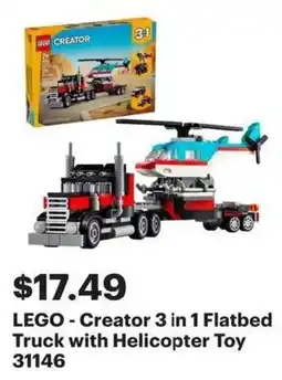 Best Buy LEGO - Creator 3 in 1 Flatbed Truck with Helicopter Toy 31146 offer