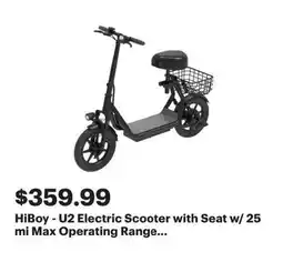 Best Buy Hiboy u2 electric scooter with seat w/ 25 mi max operating range offer