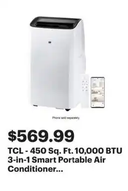 Best Buy Tcl 450 sq. ft. 10,000 btu 3-in-1 smart portable air conditioner offer