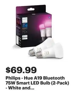 Best Buy Philips hue a19 bluetooth 75w smart led bulb offer