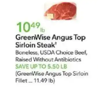 Publix Greenwise angus top sirloin steak offer