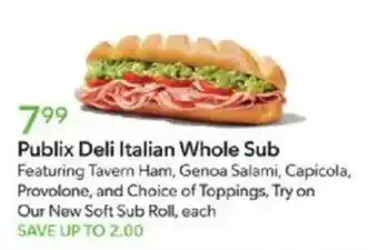 Publix Publix deli italian whole sub offer