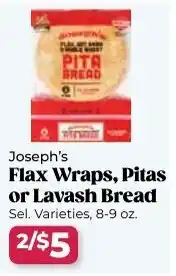 Roche Bros Flax wraps, pitas or lavash bread offer