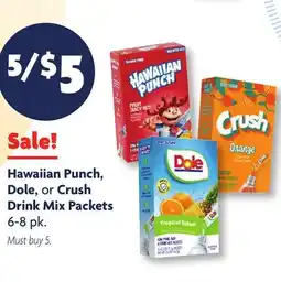Family Dollar Hawaiian Punch, Dole, or Crush Drink Mix Packets offer
