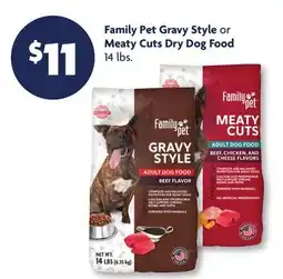 Family Dollar Family Pet Gravy Style or Meaty Cuts Dry Dog Food offer