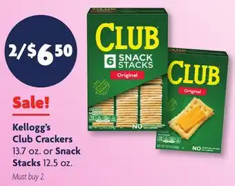 Family Dollar Kellogg's Club Crackers 13.7 oz. or Snack Stacks 12.5 oz offer