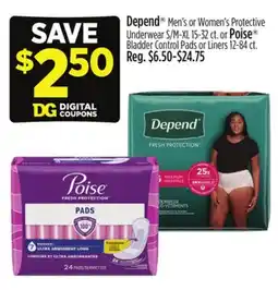 Dollar General Depend or Poise offer