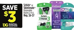 Dollar General Schick or Skintimate Disposable Razors offer