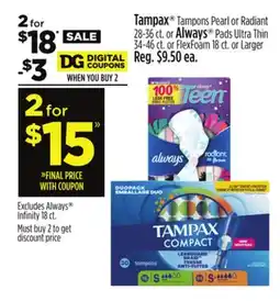 Dollar General Tampax or Always offer
