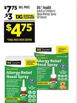 Dollar General DG health Adult or Children's Nasal Allergy Spray offer
