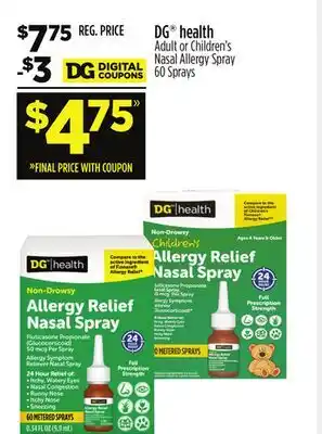 Dollar General DG health Adult or Children's Nasal Allergy Spray offer