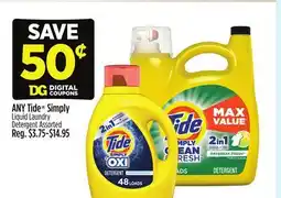 Dollar General ANY Tide Simply Liquid Laundry Detergent offer