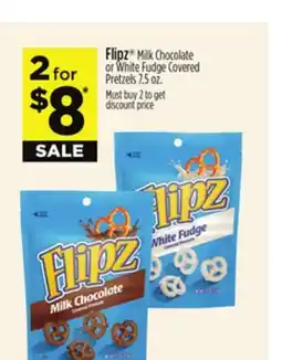 Dollar General Flipz Milk Chocolate or White Fudge Covered Pretzels offer