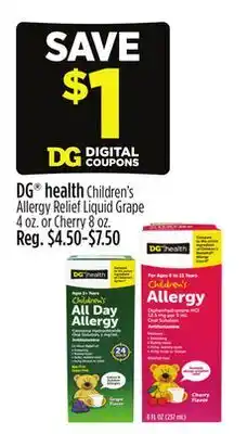 Dollar General DG health Children's Allergy Relief Liquid offer