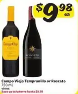 Fresco y Más Campo Viejo Tempranillo or Roscato offer